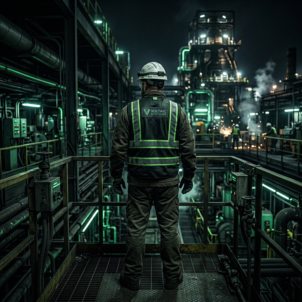 Trabajador con equipo de protección personal en faena de alto riesgo